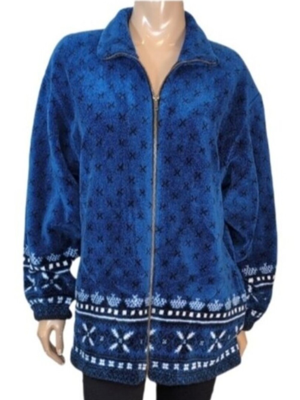 Vintage Marshlands Fleece Jacket Nordic Blue White Winter Womens Size Medium